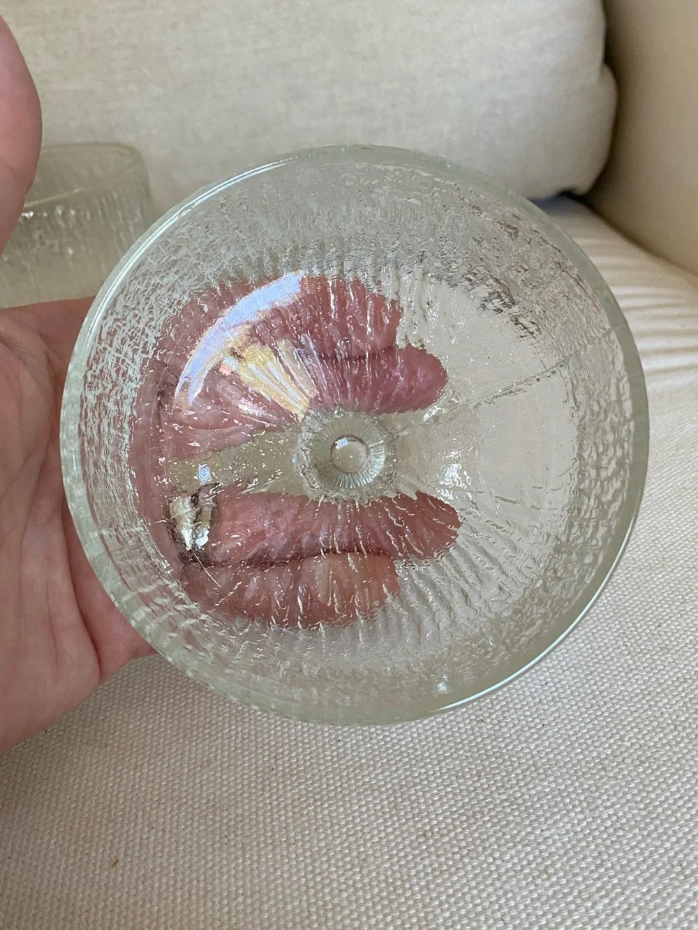 2 VTG  Indiana Clear Glass Crystal Ice Bark Footed Champagne Sherbet Cup MCM